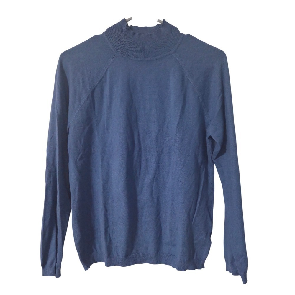 Talbots Petites Blue Mock Neck Sweater Women's Size L Rayon Nylon Blend